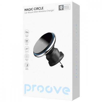 Автомобільний тримач з Бездротовим ЗП Proove Magic Circle 15W silver