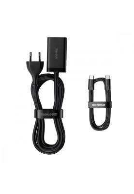 МЗП Baseus GaN3 Pro 65W (2 Type-C + 2 USB) + Кабель Type-C to Type-C 100W (1m) black
