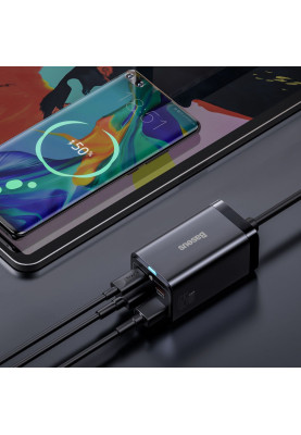 МЗП Baseus GaN3 Pro 65W (2 Type-C + 2 USB) + Кабель Type-C to Type-C 100W (1m) black