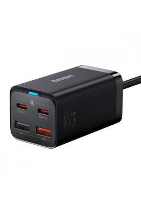 МЗП Baseus GaN3 Pro 65W (2 Type-C + 2 USB) + Кабель Type-C to Type-C 100W (1m) black