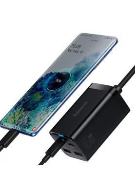 МЗП Baseus GaN3 Pro 65W (2 Type-C + 2 USB) + Кабель Type-C to Type-C 100W (1m) black