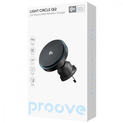 Автомобільний тримач з Бездротовим ЗП Proove Light Circle Qi2 15W black