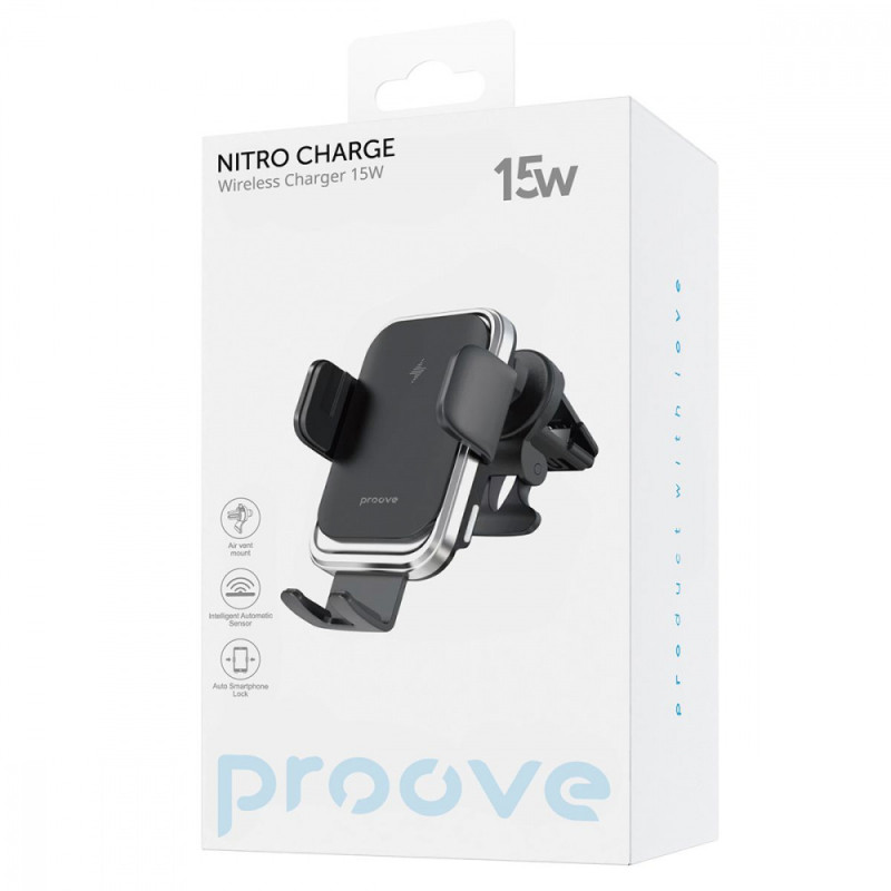 Автомобільний тримач з Бездротовим ЗП Proove Nitro Charge 15W dark gray