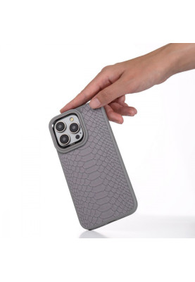 Чохол Kajsa Snake Pattern with Magnetic Ring iPhone 16 Pro light gray