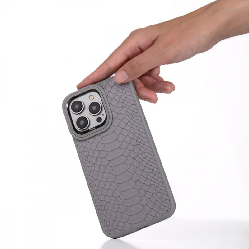 Чохол Kajsa Snake Pattern with Magnetic Ring iPhone 16 Pro light gray