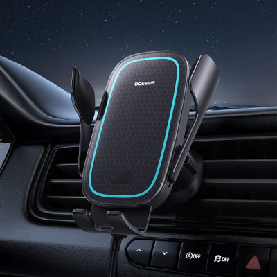 Автомобільний тримач з Бездротовим ЗП Baseus Milky Way Pro 15W black