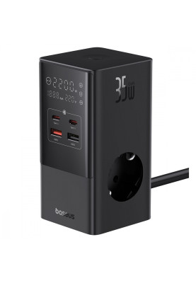 Мережевий фільтр Baseus Power Combo Tower Digital (3*AC+2*USB+2*Type-C 35W 1.5m) black
