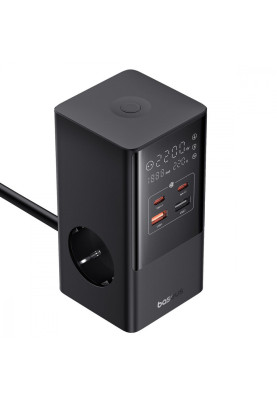 Мережевий фільтр Baseus Power Combo Tower Digital (3*AC+2*USB+2*Type-C 35W 1.5m) black