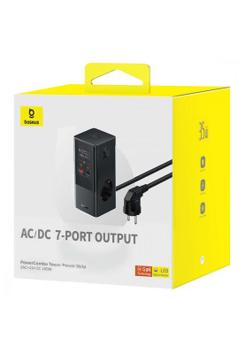 Мережевий фільтр Baseus Power Combo Tower Digital (3*AC+2*USB+2*Type-C 35W 1.5m) black