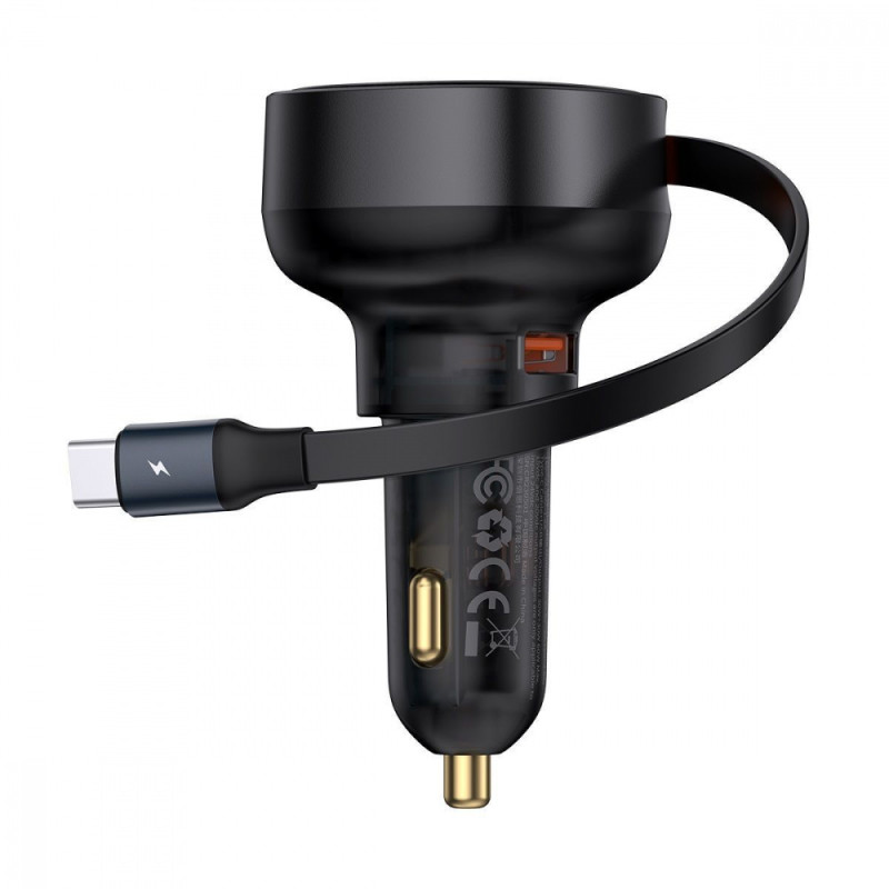 АЗП Baseus Enjoyment Pro Car Charger U+Retractable C & iP Cable 60W black