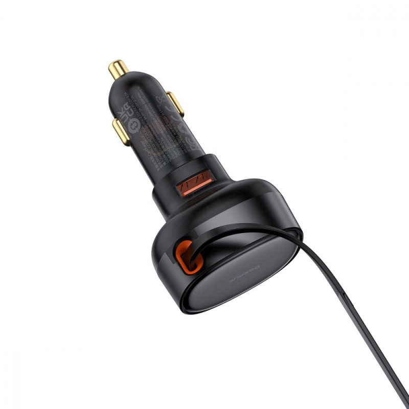 АЗП Baseus Enjoyment Pro Car Charger U+Retractable C & iP Cable 60W black