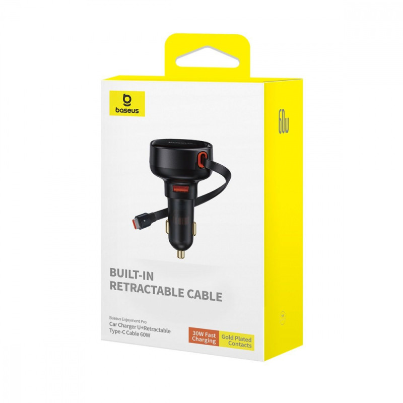 АЗП Baseus Enjoyment Pro Car Charger U+Retractable C & iP Cable 60W black