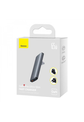 МЗП Baseus GaN5 Pro Ultra-Slim 65W (Type-C + USB) + Кабель Type-C to Type-C 100W (1м) gray