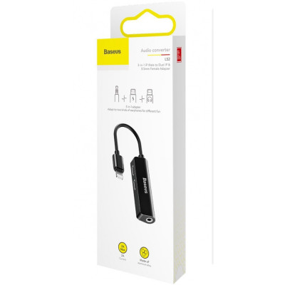 Перехідник AUX Baseus L52 Lightning to 2xLightning + 3.5mm black Перехідник AUX Baseus L52 Lightning to 2xLightning + 3.5mm black