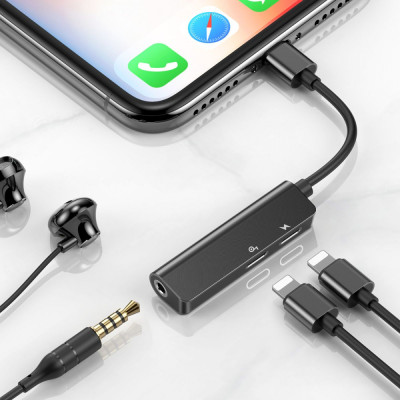 Перехідник AUX Baseus L52 Lightning to 2xLightning + 3.5mm black Перехідник AUX Baseus L52 Lightning to 2xLightning + 3.5mm black