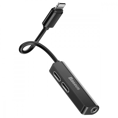 Перехідник AUX Baseus L52 Lightning to 2xLightning + 3.5mm black Перехідник AUX Baseus L52 Lightning to 2xLightning + 3.5mm black