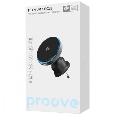 Автомобільний тримач з Бездротовим ЗП Proove Titanium Circle Qi2 15W gray