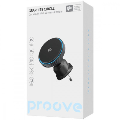 Автомобільний тримач з Бездротовим ЗП Proove Graphite Circle Qi2 15W black
