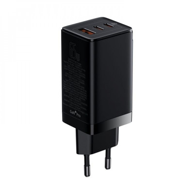 МЗП Baseus GaN3 Pro 65W (2 Type-C + USB) + Cable Type-C to Type-C 100W (1m) black