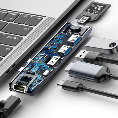 USB-Хаб Baseus Thunderbolt C 7-in-1 gray USB-Хаб Baseus Thunderbolt C 7-in-1 gray