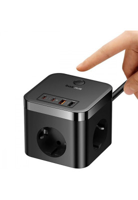 Мережевий фільтр Baseus PowerCombo Cube Power Strip 3xAC+2xUSB+2xType-C 30W (1.5m) black