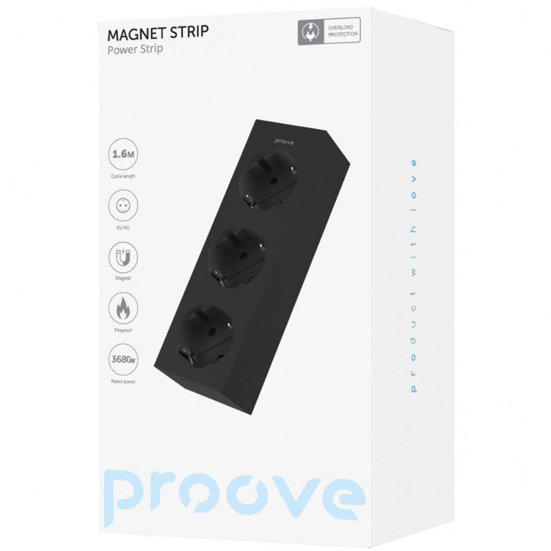 Мережевий фільтр Proove Magnet Strip (3xAC) 1.6m black