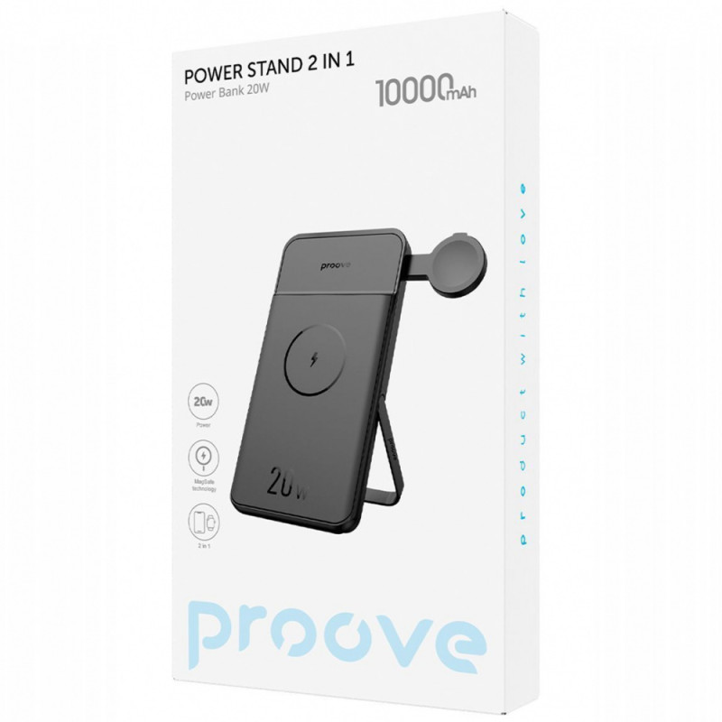 Портативна Батарея/Бездротовий ЗП Proove Power Stand 2 in 1 20W 10000mAh black