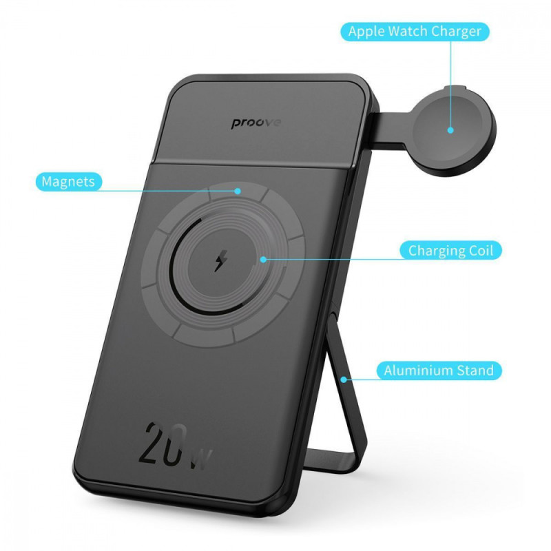 Портативна Батарея/Бездротовий ЗП Proove Power Stand 2 in 1 20W 10000mAh black