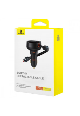 АЗП Baseus Enjoyment Pro Car Charger Type-C + Retractable C & iP Cable 60W black