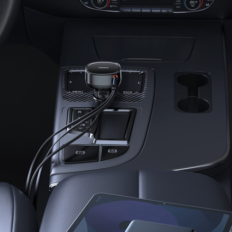 АЗП Baseus Enjoyment Pro Car Charger USB + Retractable C & iP Cable 60W black