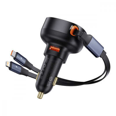 АЗП Baseus Enjoyment Pro Car Charger USB + Retractable C & iP Cable 60W black
