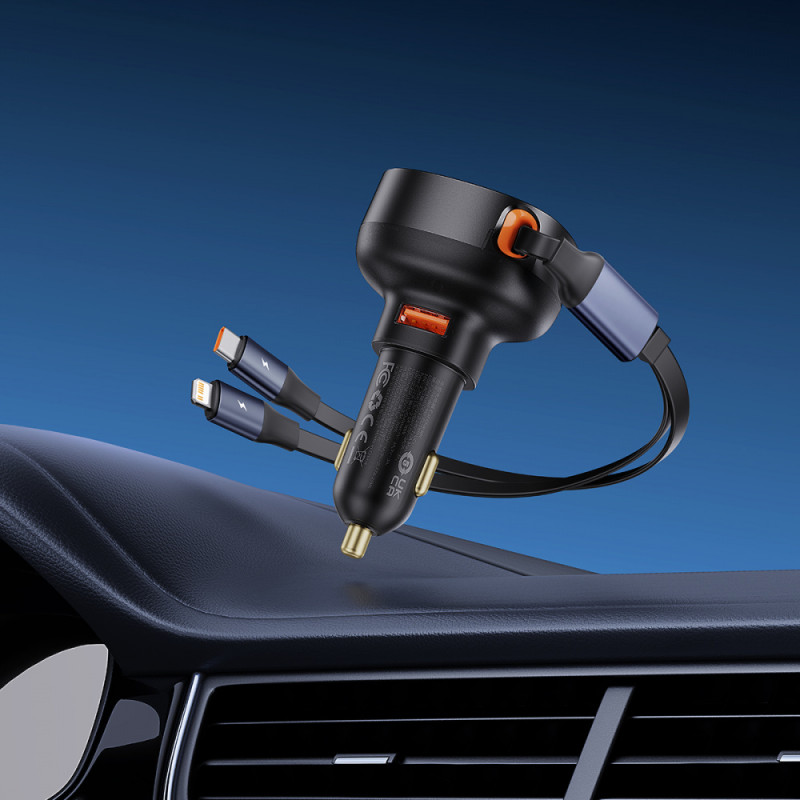 АЗП Baseus Enjoyment Pro Car Charger USB + Retractable C & iP Cable 60W black