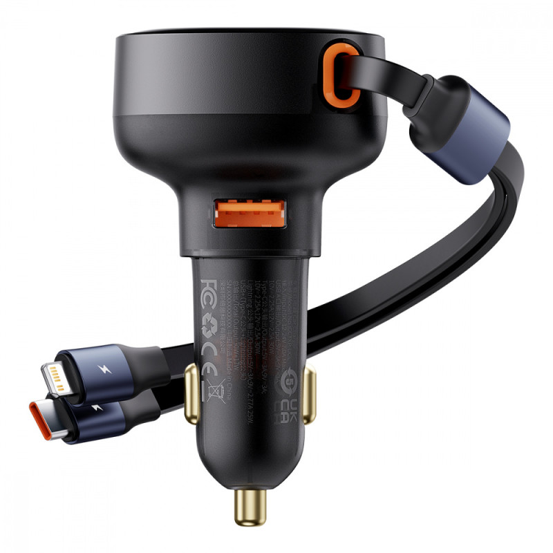 АЗП Baseus Enjoyment Pro Car Charger USB + Retractable C & iP Cable 60W black