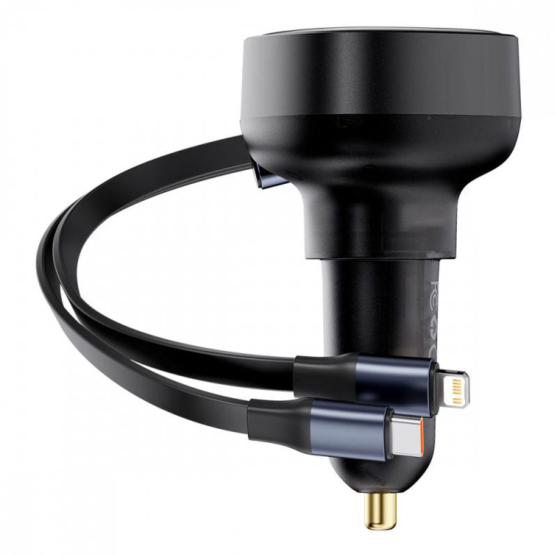 АЗП Baseus Enjoyment Pro Car Charger USB + Retractable C & iP Cable 60W black