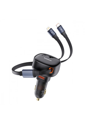 АЗП Baseus Enjoyment Pro Car Charger USB + Retractable C & iP Cable 60W black