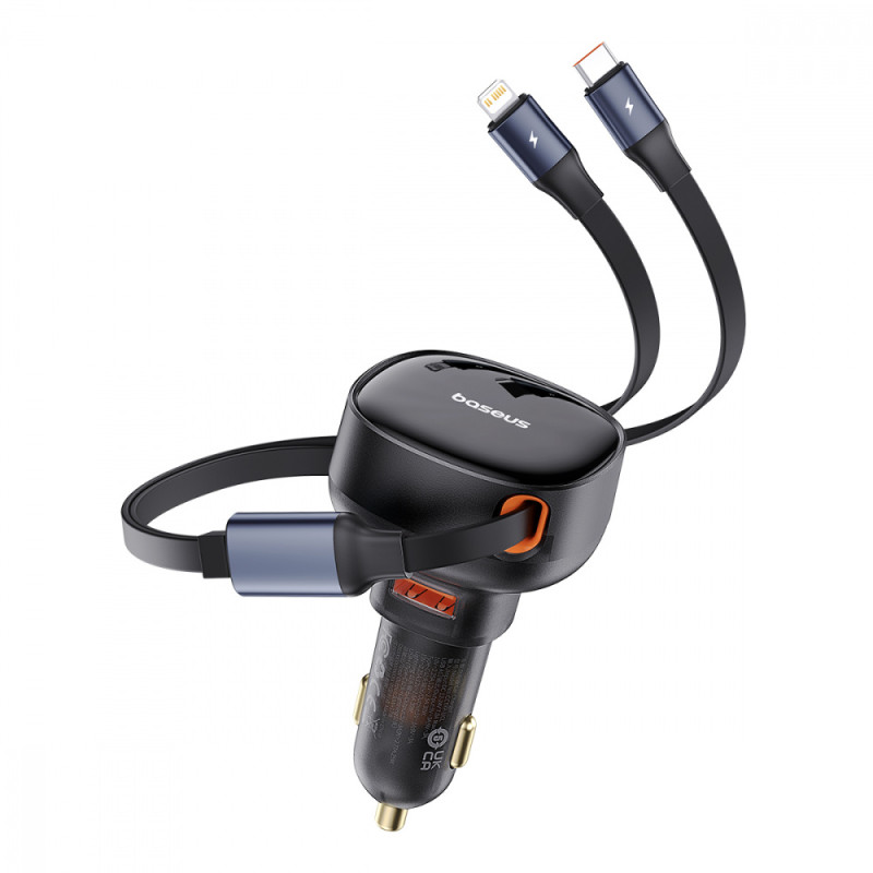 АЗП Baseus Enjoyment Pro Car Charger USB + Retractable C & iP Cable 60W black