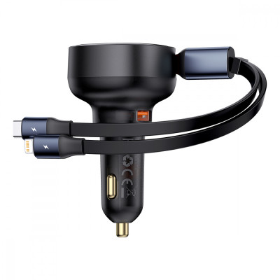 АЗП Baseus Enjoyment Pro Car Charger USB + Retractable C & iP Cable 60W black