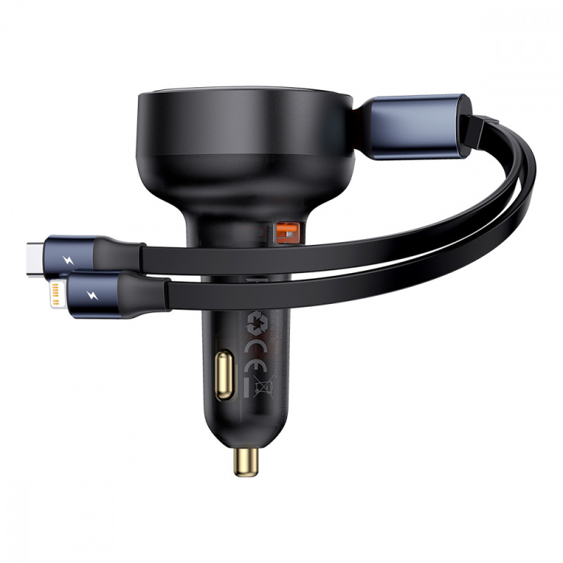 АЗП Baseus Enjoyment Pro Car Charger USB + Retractable C & iP Cable 60W black