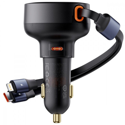 АЗП Baseus Enjoyment Pro Car Charger Type-C + Retractable C & iP Cable 60W black