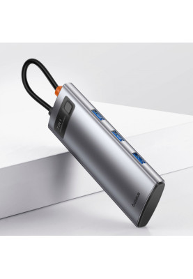 Type-C-Хаб Baseus Metal Gleam Series 7-Port (Type-C to HDMI4K 60Hz+3xUSB3.0+PD+SD/TF) gray