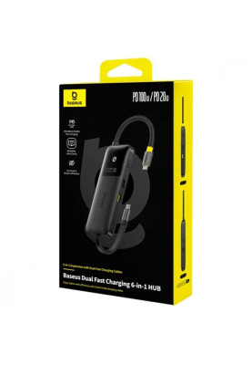 Type-C-Хаб Baseus Dual Fast Charging 6-in-1 (Type-C to HDMI 4K 60Hz+USB-A (10Gbps)+Type-C (10Gbps)+T black