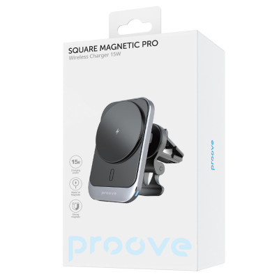 Автомобільний тримач з Бездротовим ЗП Proove Square Magnetic Pro 15W black