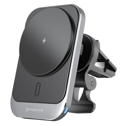 Автомобільний тримач з Бездротовим ЗП Proove Square Magnetic Pro 15W metal gray