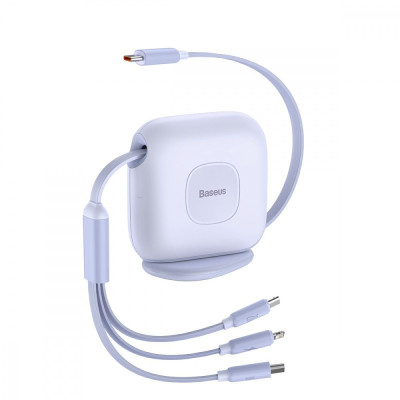 Кабель Baseus Traction Series Retractable 3-in-1 Fast Charging Type-C (Micro USB+Lightning+Type-C) 100W (1.7m) purple