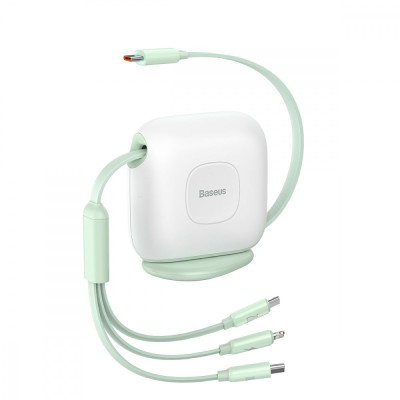 Кабель Baseus Traction Series Retractable 3-in-1 Fast Charging Type-C (Micro USB+Lightning+Type-C) 100W (1.7m) green