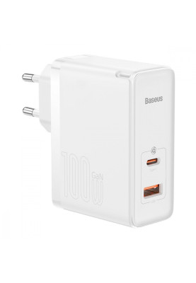 МЗП Baseus GaN5 Pro 100W (Type-C + USB) + Кабель Type-C + Type-C white