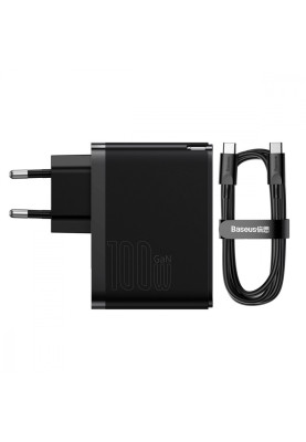 МЗП Baseus GaN5 Pro 100W (Type-C + USB) + Кабель Type-C + Type-C black