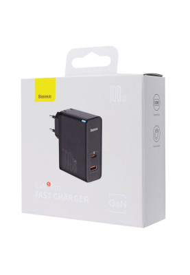 МЗП Baseus GaN5 Pro 100W (Type-C + USB) + Кабель Type-C + Type-C white