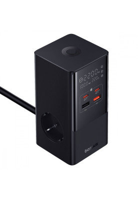 Мережевий фільтр Baseus Power Combo Tower Digital (2*AC+2*USB+2*Type-C 100W 1.5m) black