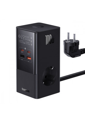 Мережевий фільтр Baseus Power Combo Tower Digital (2*AC+2*USB+2*Type-C 100W 1.5m) black